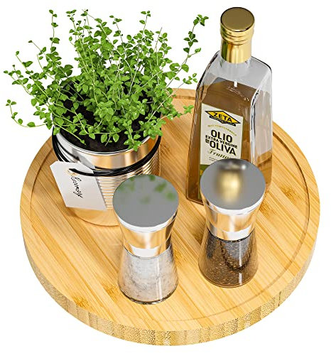Lazy Susan Organiseur de table en bambou antidérapant de 22,9 cm pour rangement de table, vase, plateau tournant en bois pour comptoir de cuisine