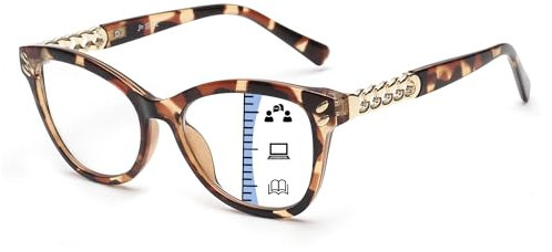 JM Progressive Multifokus-Lesebrille für Frauen, Katzenaugen-Lesegerät mit Blaulichtblockierung, Trotoise+1.0