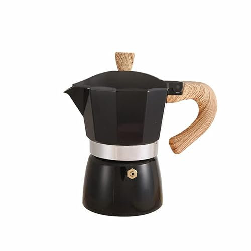 Portable Coffee Pot, Coffee Dispenser, Aluminum Coffee Pot with Wood Grain Handle Moka Coffee Pot Outdoor Portable Coffee Maker Tool(150ML-Matte Black)