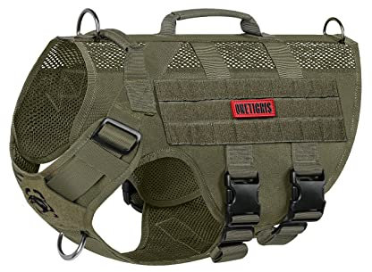 OneTigris Hundegeschirr Mittelgroße Hunde, AIRE MESH Taktisches Anti Zug Geschirr mit 2 Griff Verstellbar Brustgeschirr No Pull Dog Harness Atmungsaktiv Grün M