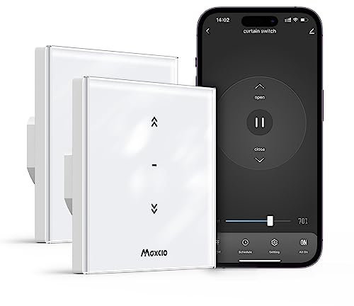Maxcio 80 * 80mm Persianas WiFi, Interruptor Inteligente Control por Porcentaje de App Y Voz Compatible con Alexa y Google Home, con Temporizador para Motor Persiana Tublar, 2 Piezas