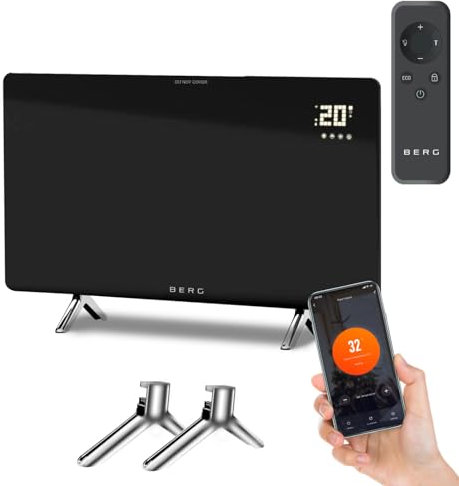 BERG Far Infrared Electric Wi-Fi/Remote Control Smart Glass Panel Heater - Ultraslim (12mm) (Black, 600W)