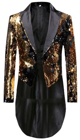 Duohropke Herren Glitzer Frack Jacke Pailletten Sakko Smoking Mantel Blazer Freizeit 70er Disco Kostüm Mottoparty Kostüm