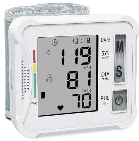 Blood Pressure Monitors Wrist, Blood Pressure Monitors with 13.5cm–19.5cm Adjustable Cuff, 2x99 Reading Memory for Two Users, Blood Pressure Monitors for Home Use, Heart Rate Monitor