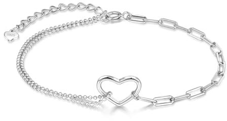 Candyfancy Herz Armband für Damen Silber 925 Herz Silberarmband Verstellbare Armbänder Büroklammerkette Armkette Geschenke für Frauen Mädchen Freundin Mama