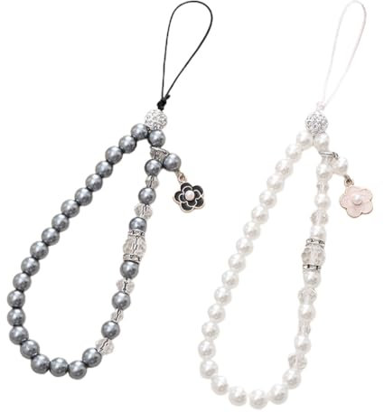 EUUOG Cordones y muñequeras para teléfonos móviles,Perla cadena de teléfono móvil colgante de flor pequeña teléfono móvil acollador caso teléfono de cuentas encanto gota cadena hembra (2 piezas)