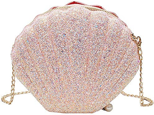 Niejgay Frauen MäDchen Kleine Meerjungfrau Muschel GeldböRse UmhäNgetaschen Glitzer Pailletten Kette Abendtasche, Rosa