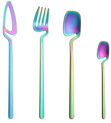 DDNGEJ 32 Juego de Cubiertos Dorados para 8 Incluye cucharas, Tenedores, Cuchillos, Juego de Cubiertos Colgantes de Acero Inoxidable 18/10, Juego de Cubiertos para Cocina, Restaurante, bo
