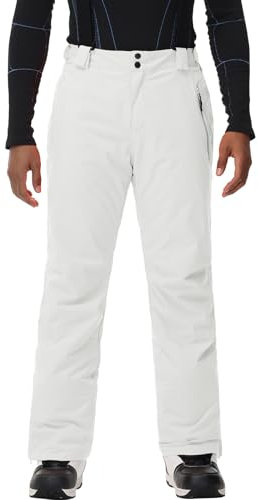 HOTIAN Herren Skihose Wasserdicht Wasserdicht Schneehose Atmungsaktive Warm Outdoorhose Hosenträger Schneehosekihose Winter Snowboardhose Trekkinghose White XL