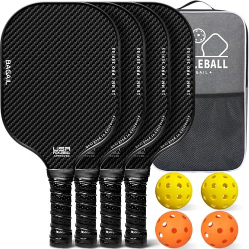 BAGAIL Juego de Paletas de Pickleball, Raquetas de Pickle Ball con 4 Pelotas de Pickleball, Ligeras, Alta Absorción de Impactos, Ergonómicas, Adecuadas para Juegos de Pelotas de Todos los Niveles