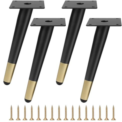 FOGAWA Lot de 4 Pieds de Meubles 20cm en Métal Pieds d'Armoire de Oblique Cône Pieds d'armoire Noir et Or Pieds de Remplacement pour Meuble, Table, Canapés, Chaise, Armoires, Lit Pieds