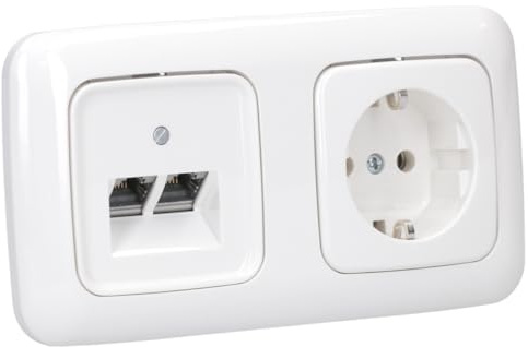 Busch-Jaeger Reflex SI Netzwerk- & Steckdosen Set mit 2-fach Rahmen | 1× Rutenbeck UAE-Cat.6A 136104070 + Zentralscheibe + 1× 20 EUC-214 SCHUKO Steckdose + 1× 2512-214 Rahmen 2-fach