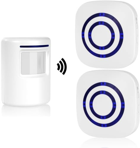 Funkalarmanlage mit Bewegungsmelder, SiegenPro Durchgangsmelder Alarm Zutrittsklingel Set mit PIR Sensor Detektor und Plug in Empfänger für Büro, Laden, Auffahrt oder Zu Hause(1 Sensor 2 Empfänger)