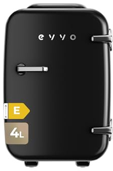 EVVO F4 Mini-Kühlschrank im Retro-Stil, schwarz, 4 l, Mini-Kühlschrank für Cremes, Make-up und Schönheit, tragbar, für Zimmer, Büro und Auto, Kalt- und Warmfunktion, leise, 12 V/220 V