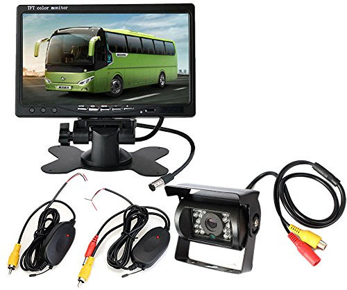 PolarLander Monitor de 7 Pulgadas 12V Coche para la cámara de visión Trasera Auto Monitor HD 800 * 480 Pantalla 2CH para Camiones con Reverso de Copia de Seguridad de estacionamiento inalámbrico