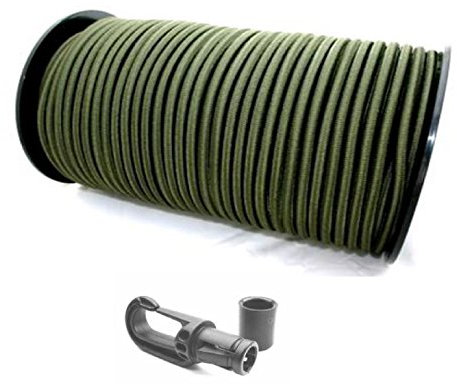 Seilwelt 8mm Expanderseil 20m Gummiseil + 10 Karabiner Gummileine Planenseil Seil Plane in Olivgrün