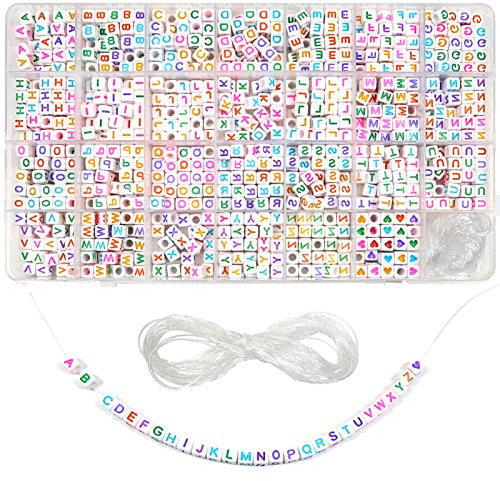 TOAOB 1300 Stück Würfel Buchstabenperlen zum Auffädeln 6mm Acryl Bunte Alphabet Perlen Quadratische Buchstabenperlen für die Schmuckherstellung DIY Halskette Armband Schlüsselbund