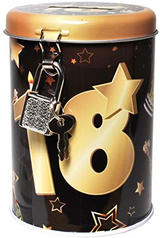 Udo Schmidt GmbH Metall Spardose Schwarz/Gold 18 Sparbüchse Geld Geschenkdose Sparschwein Spardose 11x8cm