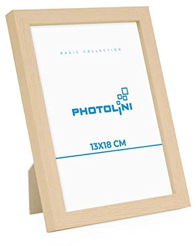 PHOTOLINI Cadre 13 x 18 bois MDF naturel, cadres photo pour posters et affiches, verre acrylique incassable, décoration murale à suspendre & à poser