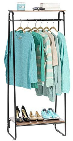 Iris Ohyama Kleiderständer mit Holzregalen, 2 Ebenen, Schwarz, Modernes, Robuster Rahmen, Rutschfest, Für Schlafzimmer, Studio, Schrank, Kleidung & Schuhe, Wäscheständer, Einfacher Aufbau, PI-B2