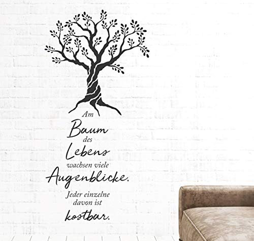 tjapalo® pkm537 Wandtattoo Sprüche Zitate am Baum des Lebens wachsen viele Augenblicke, Größe: H80xB36cm, Farbe: schwarz