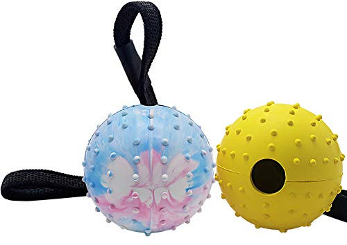 Vivifying Hundeball auf einem Seil, 2 Stück Interaktiver Naturkautschuk Ball Hund zum Apportieren, Fangen, Werfen und Ziehen des Krieges(Floral + Gelb)