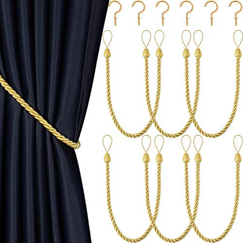 Blulu 6-teilige Geflochtene Vorhang Raffhalter Seil Gürtel Vorhang Krawatten Handgefertigte Vorhanghalterungen mit Metall Haken für Fenster, Gold