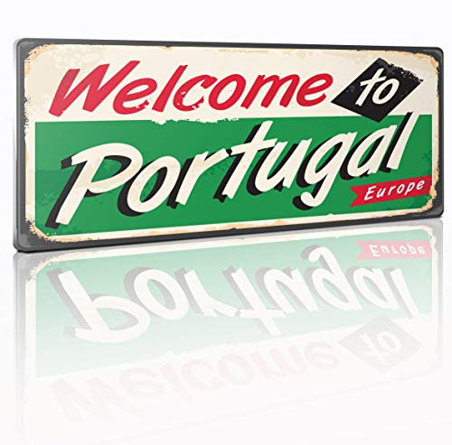 Megadecor Vintage-Kennzeichen, aus Aluminium oder PVC, Welcome to Portugal. 30 cm x 15 cm (PVC 5 mm).