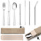 9 Piece Travel Cutlery Sets, Homikit Stainless Steel Camping Cutlery Set for 1, Including Silver Fork Knife Spoon, Chopsticks, Metal Straws, Cleaning Brush, Case & Bag, Portable & Reusable - Wheat