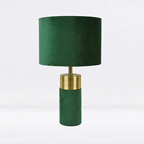 firstchoicelighting Green Velour with Antique Brass Detail Table Lamp or Bedside Light Modern Velvet Design Lamps Height 40cm LED Compatible