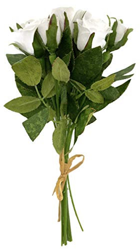 MIJOMA Künstlicher Mini Rosenstrauß Rosenbund - Premium Qualität, Tisch-Dekoration, 12 Stück - 26cm (weiß)