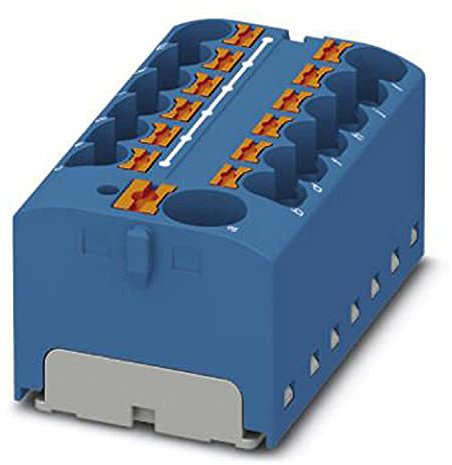PHOENIX CONTACT PTFIX 10/12X4-G BU Verteilerblock, Intern Gebrückt, 450 V, 32 A, Anzahl der Anschlüsse 13, Querschnitt 0,2 mm² - 6 mm², AWG 24 - 10, Breite 46,3 mm, Höhe 22,7 mm, Blau, 8 Stück