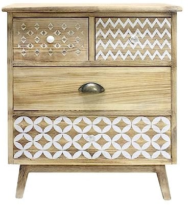 Rebecca Mobili Schlafzimmer Kommode, Badezimmer Schrank, 4 Schubladen Paulownia Holz, Antiquater Style, Makeup Leinen - Größe: 65 × 55,5 × 30 cm (H×B×T) - Art.-Nr. RE6618