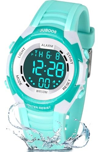Juboos Reloj Digital para Niños Niña,Luz Intermitente LED de 7 Colores Reloj de Pulsera Niña Multifunción con Pantalla Impermeable para.Reloj Deportivo Digital para niños,3 a 15 (Verde)
