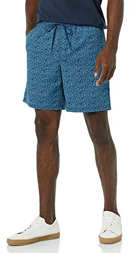 Amazon Essentials Men's 8 Inseam Relaxed-Fit Drawstring Walk Shorts (Available in Plus Size), Navy Palm Leaf Print, XS