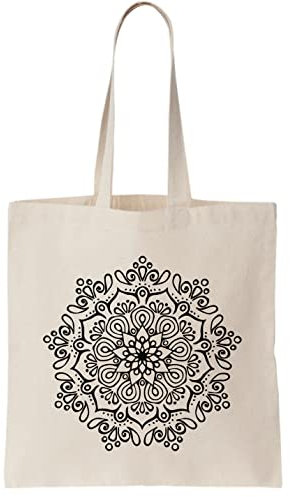 Hermosa Mandala Ornamento Negro Y Blanco Lona Tote Bag