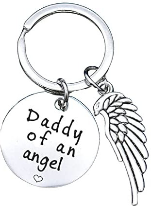 Beydodo Schlüsselbund Personalisiert, Schlüsselanhänger Ringe Edelstahl Dog Tag Gravur Daddy of an Angel mit Anhänger Flügel