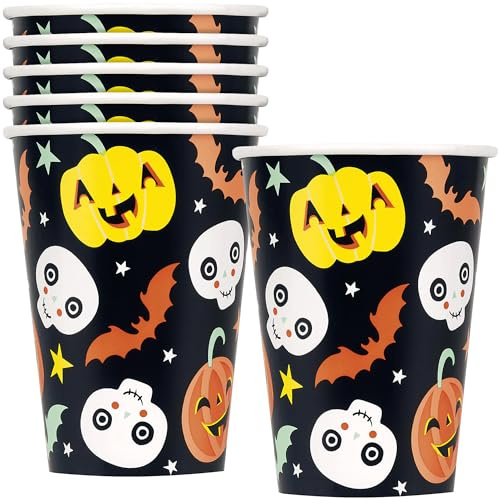 Unique 23416 Paper Cups-354 ml-Pastel Pumpkin Halloween Party-6 Count (Pack of 1), Multicolour