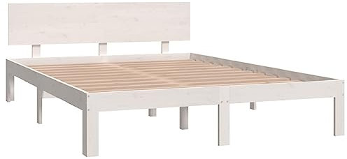 vidaXL Massivholzbett Bettgestell Bett Holzbett Doppelbett Bettrahmen Lattenrost Schlafzimmerbett Schlafzimmermöbel Weiß Kiefer 140x200cm