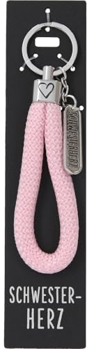 Depesche 11807-065 Vergiss mich nicht Schlüsselanhänger, runde Schlaufe aus Stoff, Rosa, inkl. Metallanhänger mit Schwesterherz Schriftzug
