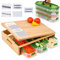 MAOMUN Bamboo Chopping Board with 3 Removable Food Storage Containers and 5 Diverse Grater, Large Easy-Grip Handles Wooden Chopping Boards, Cutting Board Sliding Drawers for Vegetables Fruits Meat
