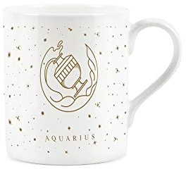 Purely Home Aquarius Gold Star Sign Mug - Small Fine Bone China White Mug Coffee/Tea Present Zodiac Gift