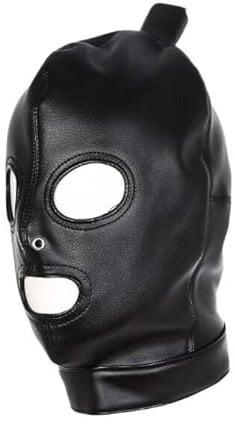 VineRy Latex Unisex Hood Mask Sexy PU Leather Masks Men Women Cosplay Hair Ponytail Chest Belt Headgear Sexy Cosplay Accessory (Black)