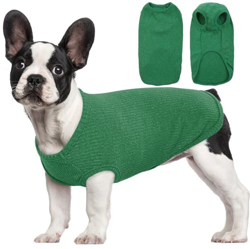 Hjumarayan Hundepullover Mittelgroße Hunde - Hundeshirt Dünn Hunde Pullover Sonnenschutz Tshirt Elastisch Hundepulli Gestreifte Shirt Pullis für Dackel Französische Bulldogge (Smaragdgrün M)
