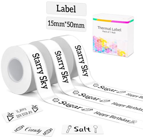 BOSCOW Q30 Q31 D30 Etiketten, 15x50mm, Thermodirekt Klebeetiketten, BPA-freie weiße Etikettenrolle für Q31/Q30/Q30S/Q32/D30/D35/P12/B100/L11/P11/P12/R11 Etikettendrucker, 150 Etiketten pro Rolle