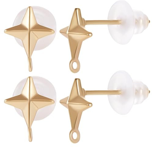 Beebeecraft 1 Box Mit 14 Ohrsteckern, 18 Karat Vergoldet, Stern-Himmel-Ohrstecker Mit Ösenloch Und 20 Ohrmuttern Für Die Herstellung von Ohrringen. Loch: 3.5 mm