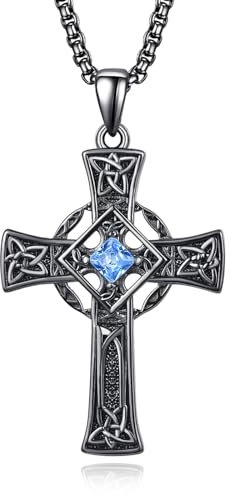 ADMETUS Schwarz Keltisches Kreuz Anhänger Silber 925 Dezember Geburtsstein Kette Schwarz Keltischer Kreuz Kette mit Geburtsstein Schmuck Geschenke für Herren