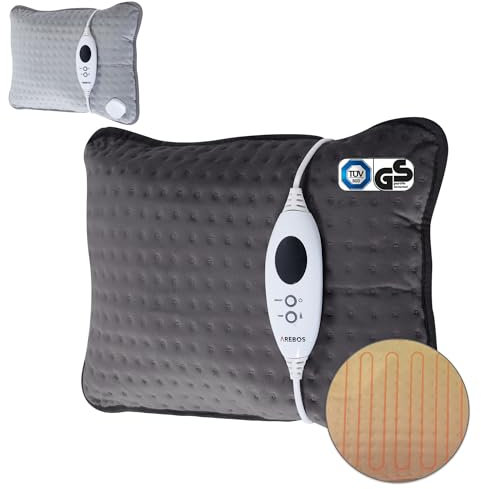 Arebos Heizkissen mit Füllung | Abschaltautomatik & Überhitzungsschutz | Elektrischer Wärmekissen 6 Temperaturstufen | 44 x 33 cm | inkl. LED - Fernbedienung | Maschinenwaschbar | Anthrazit