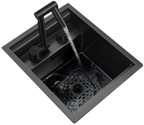 Küchen Kleines, Verstecktes Mini-Waschbecken In Der Coffee-Shop-Bar Haushaltsspüle Aus Edelstahl Unsichtbares Aufsatzwaschbecken Mit Klappbarer Wasserhahnabdeckung Küchenspülen (Color : Black Steel,