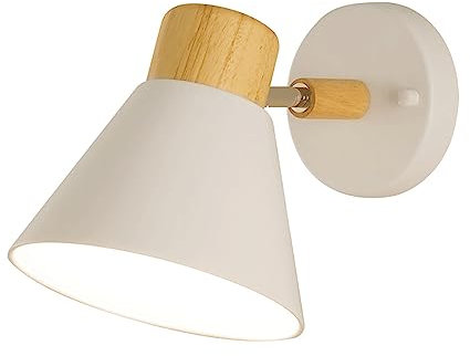 Mjsdjof Applique murale de chevet rétro, applique murale en métal blanc avec coupelle en bois, appliques murales réglables à 180 °, luminaire E27, appliques murales nordiques Macaron pour couloir, cha